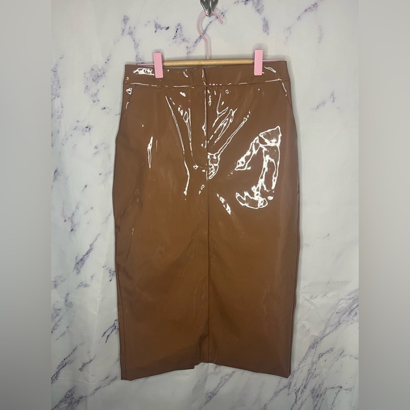 Sunday in Brooklyn Faux Leather Bronze Midi Skirt Sz S - Picture 5 of 9